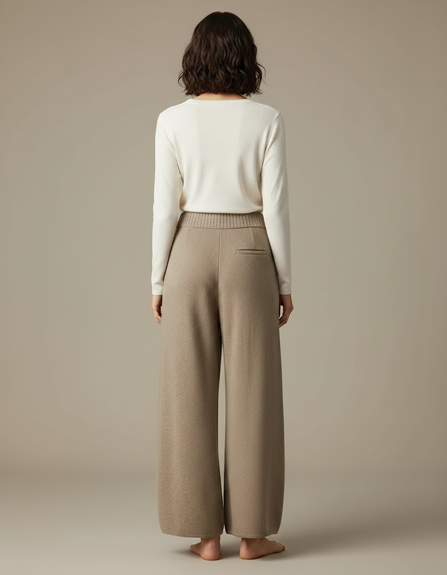 Pantalon Fluide Laine Tricoté Ample Beige Confortable Hiver - vue 2