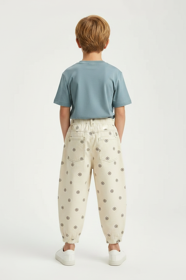Pantalon Fluide Écru Ample Motifs Floraux Enfant - Beige Toile - vue 2
