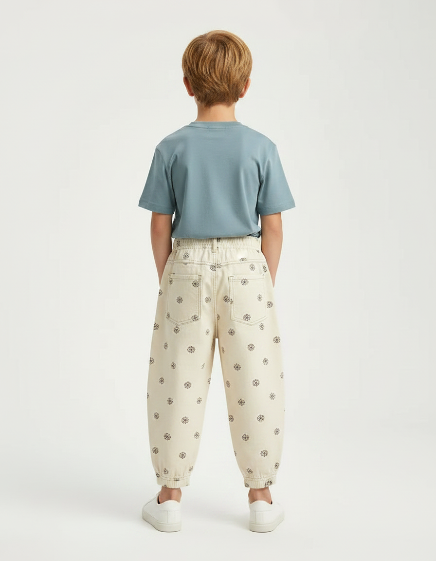 Pantalon Fluide Écru Ample Motifs Floraux Enfant - Beige Toile - vue 2