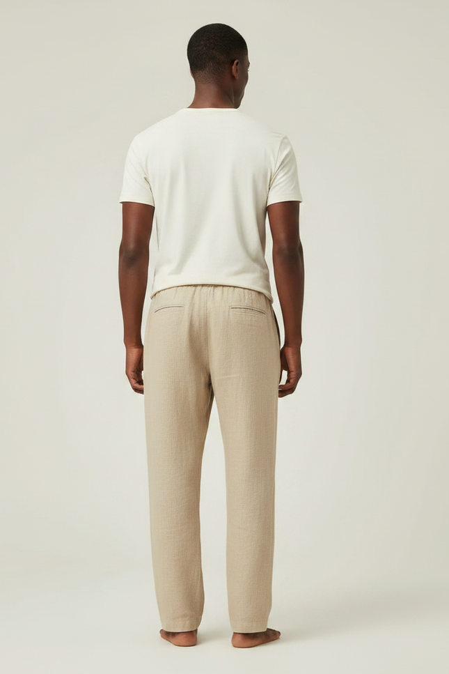 Pantalon Fluide Beige Lin Ample Cordon Homme - vue 2