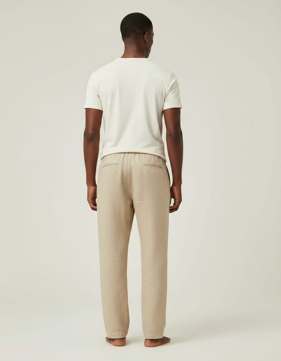 Pantalon Fluide Beige Lin Ample Cordon Homme - vue 2