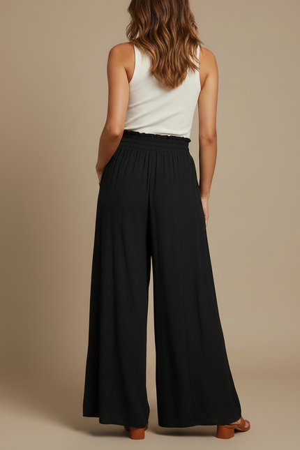 Pantalon Fluide Noir Ample Taille Élastique Cordon - Viscose - vue 2