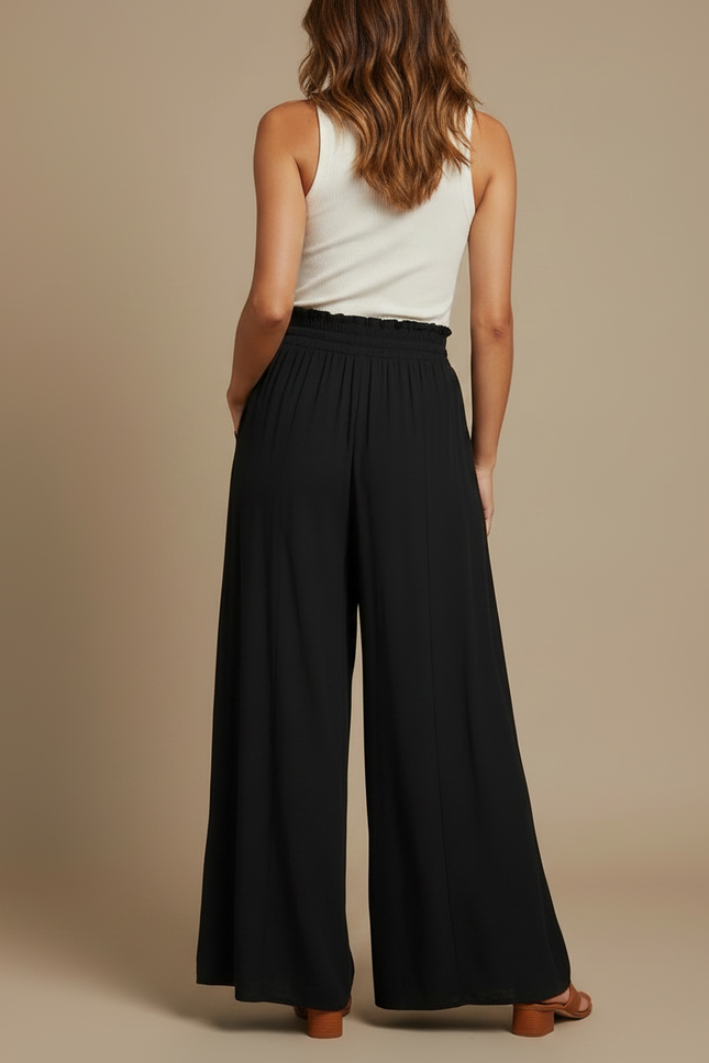 Pantalon Fluide Noir Ample Taille Élastique Cordon - Viscose - vue 2