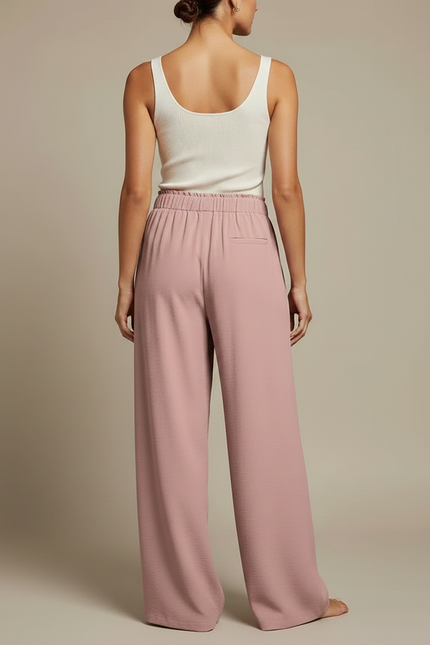 Pantalon Fluide Rose Ample Décontracté Cordon - Viscose - vue 2
