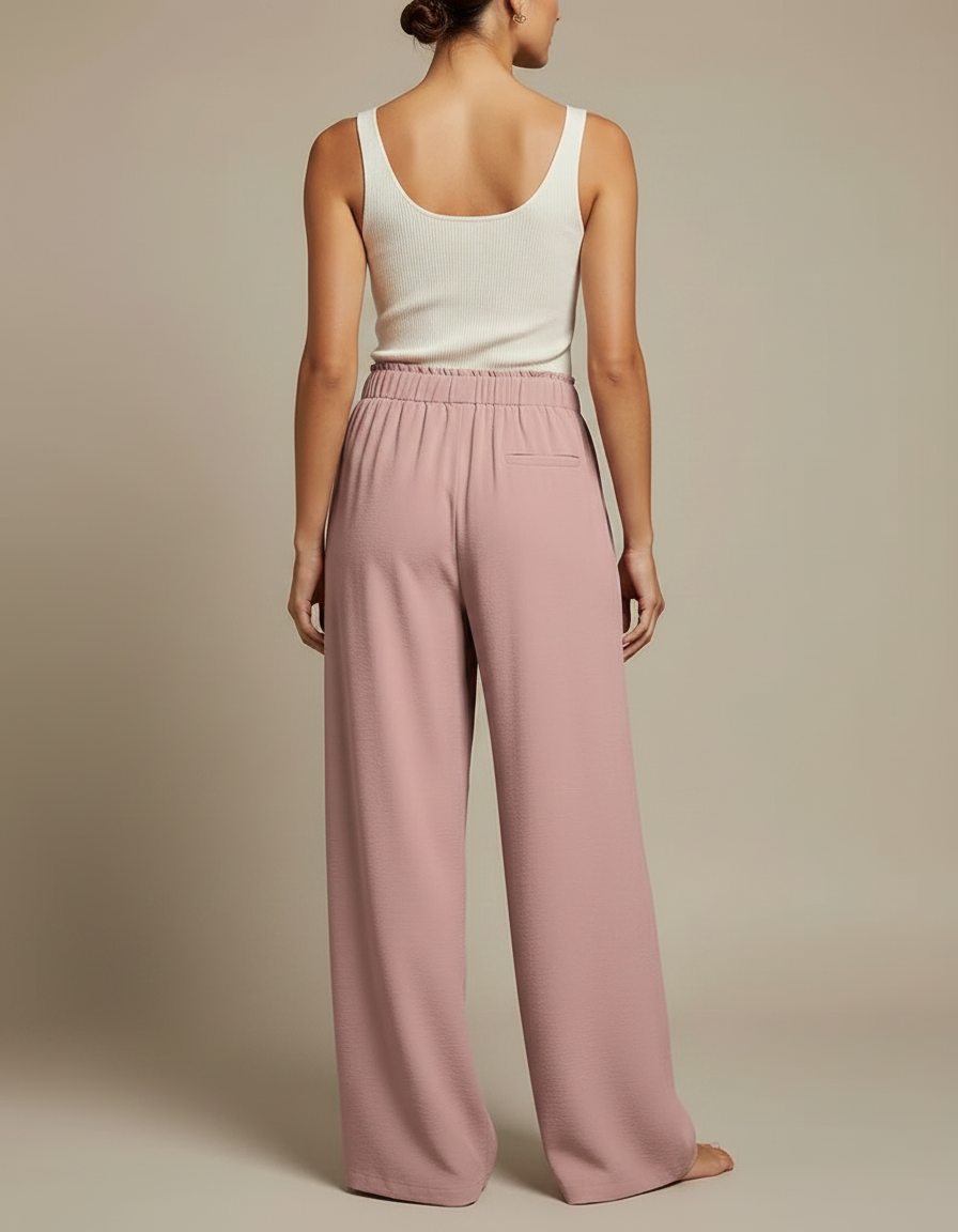 Pantalon Fluide Rose Ample Décontracté Cordon - Viscose - vue 2