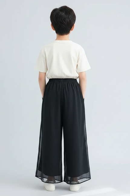 Pantalon Fluide Mousseline - Noir Polyester - vue 2