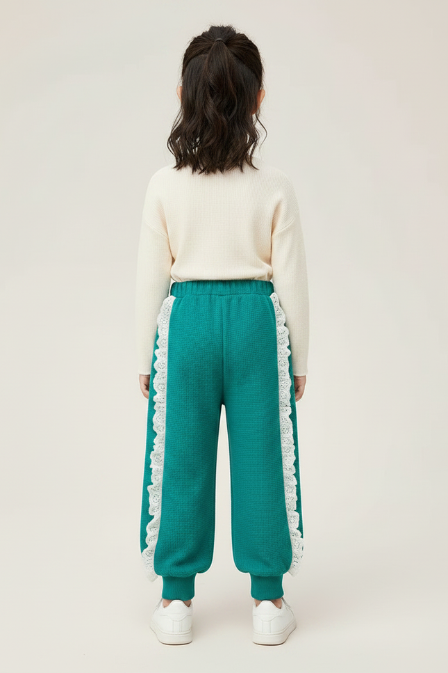 Pantalon Fluide Vert Dentelle Ample Confortable Fille - Maille - vue 2