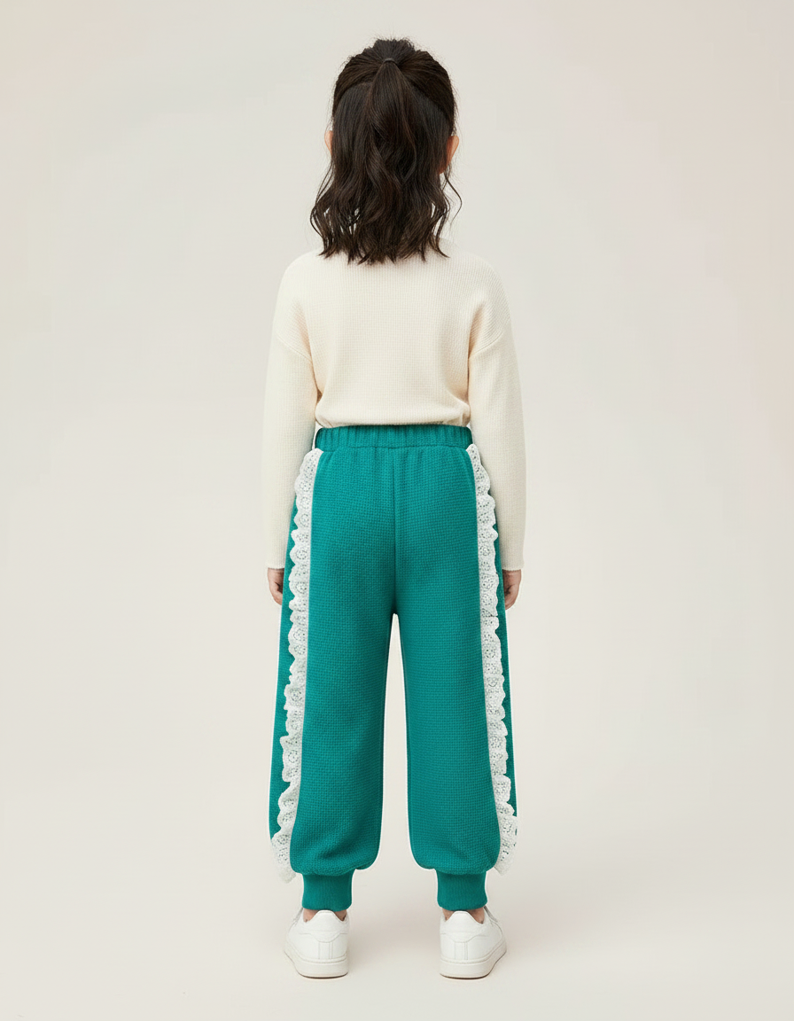 Pantalon Fluide Vert Dentelle Ample Confortable Fille - Maille - vue 2