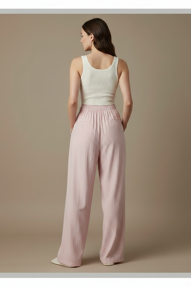 Pantalon Fluide Rose Ample Décontracté Léger - Lin - vue 2