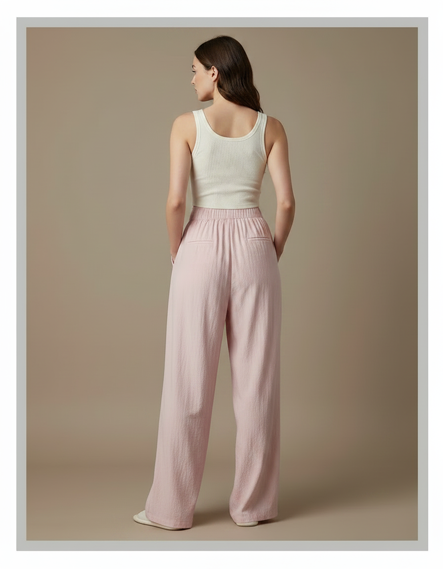 Pantalon Fluide Rose Ample Décontracté Léger - Lin - vue 2