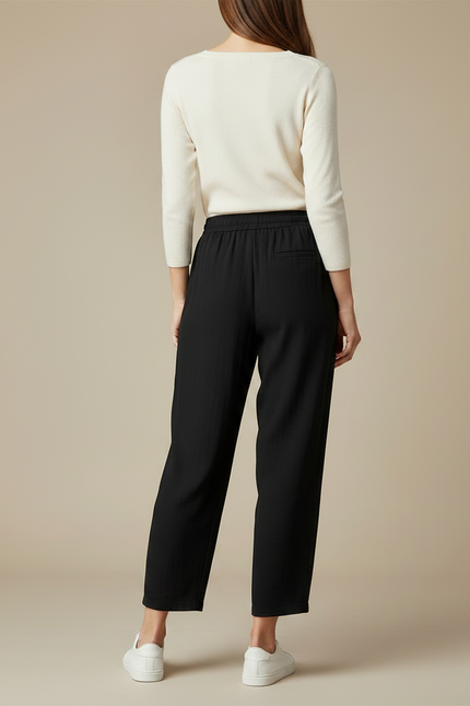 Pantalon Fluide Noir Ample Taille Élastique Décontracté Doux - Viscose - vue 2
