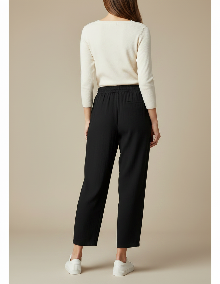 Pantalon Fluide Noir Ample Taille Élastique Décontracté Doux - Viscose - vue 2