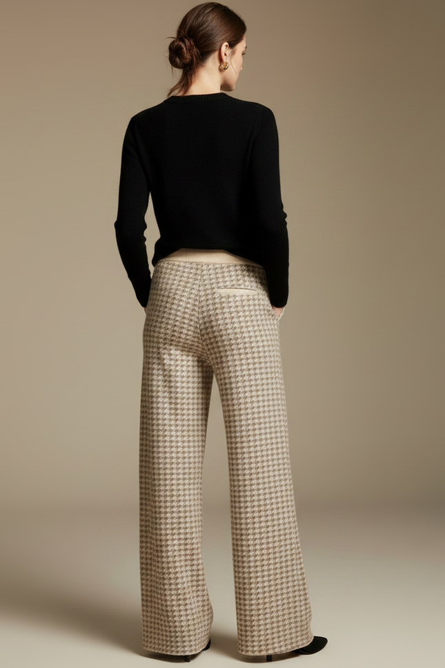 Pantalon Fluide Écru Ample Cordon Pied-de-poule - Beige Maille - vue 2