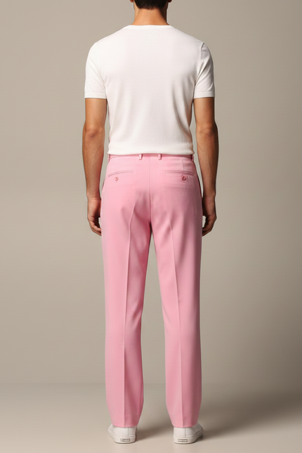 Pantalon Fluide Rose Droit Élégant Homme Coton - Gabardine - vue 2