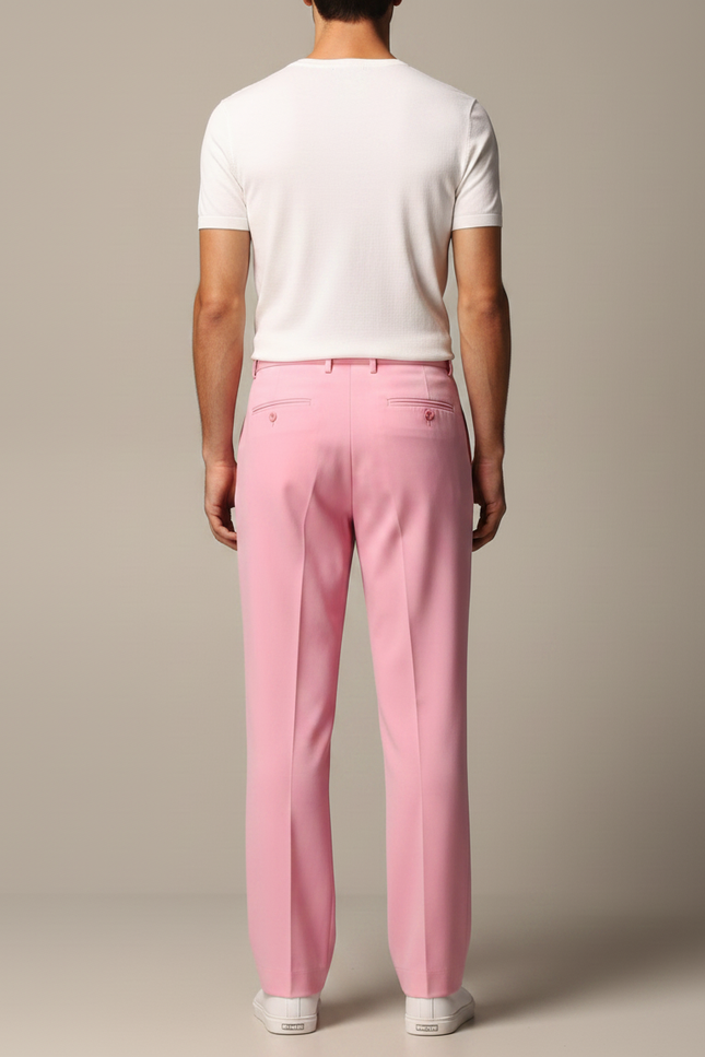 Pantalon Fluide Rose Droit Élégant Homme Coton - Gabardine - vue 2