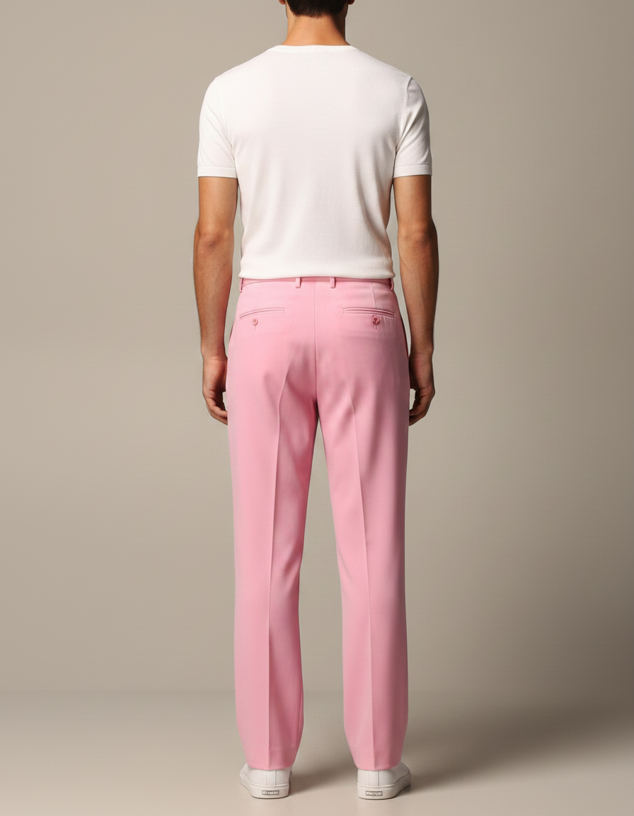 Pantalon Fluide Rose Droit Élégant Homme Coton - Gabardine - vue 2