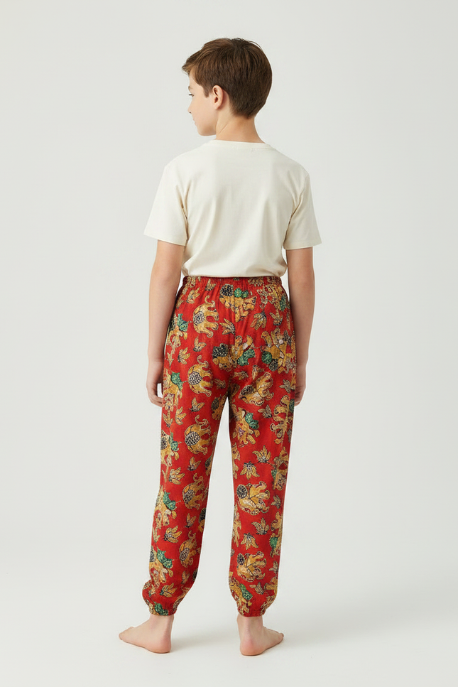 Pantalon Fluide Rouge Ample Imprimé Ethnique Garçon Confortable - Viscose - vue 2