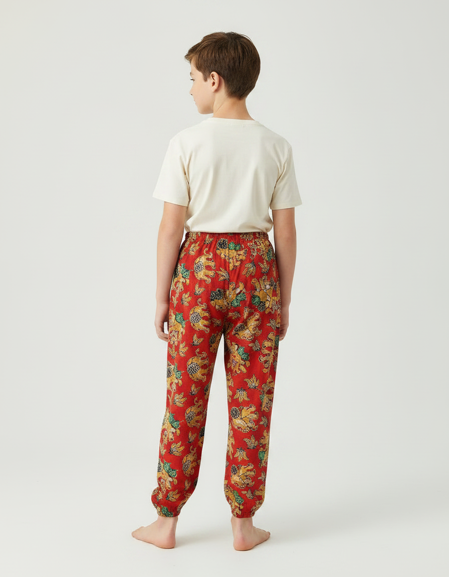 Pantalon Fluide Rouge Ample Imprimé Ethnique Garçon Confortable - Viscose - vue 2