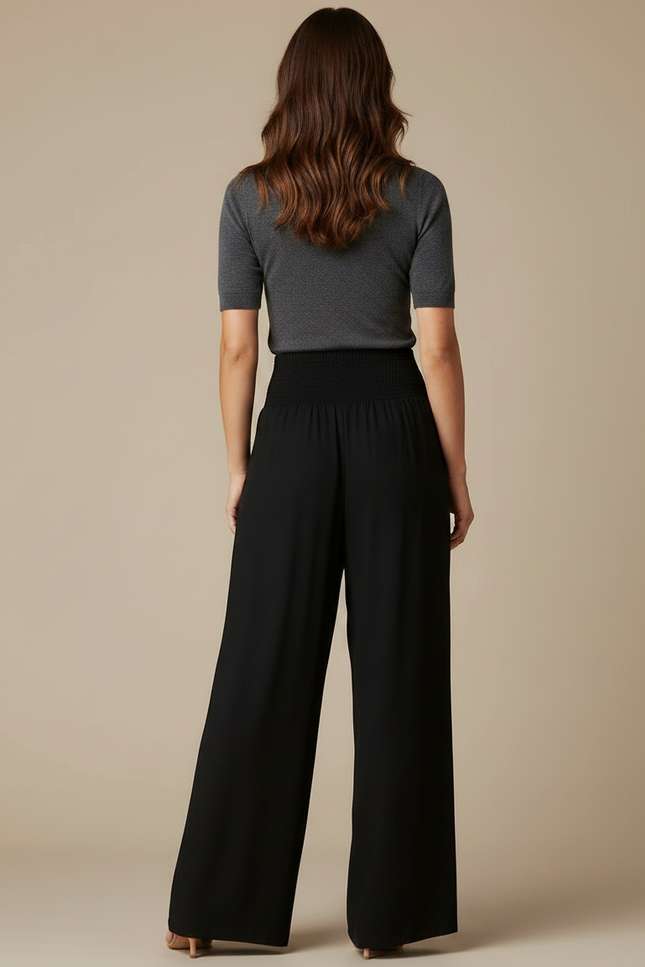 Pantalon Fluide Noir Ample Taille Haute Casual - Viscose - vue 2