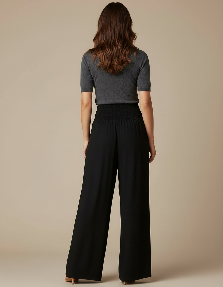 Pantalon Fluide Noir Ample Taille Haute Casual - Viscose - vue 2