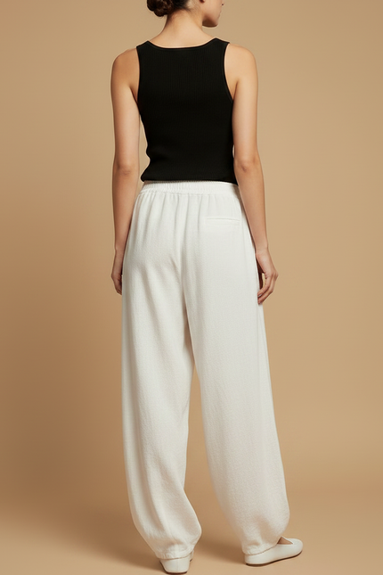 Pantalon Fluide Blanc Ample Lin Bohème Confortable - vue 2