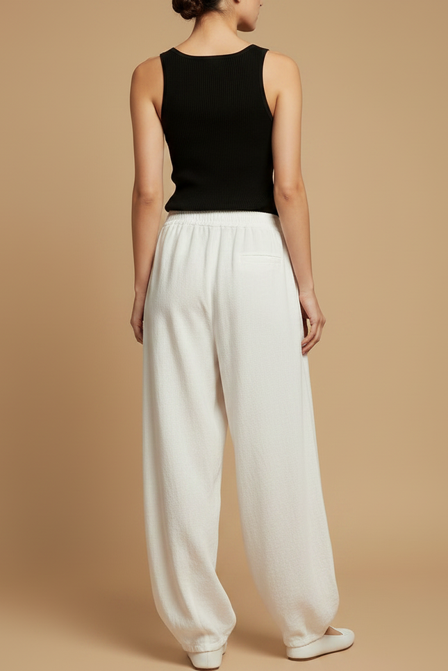Pantalon Fluide Blanc Ample Lin Bohème Confortable - vue 2