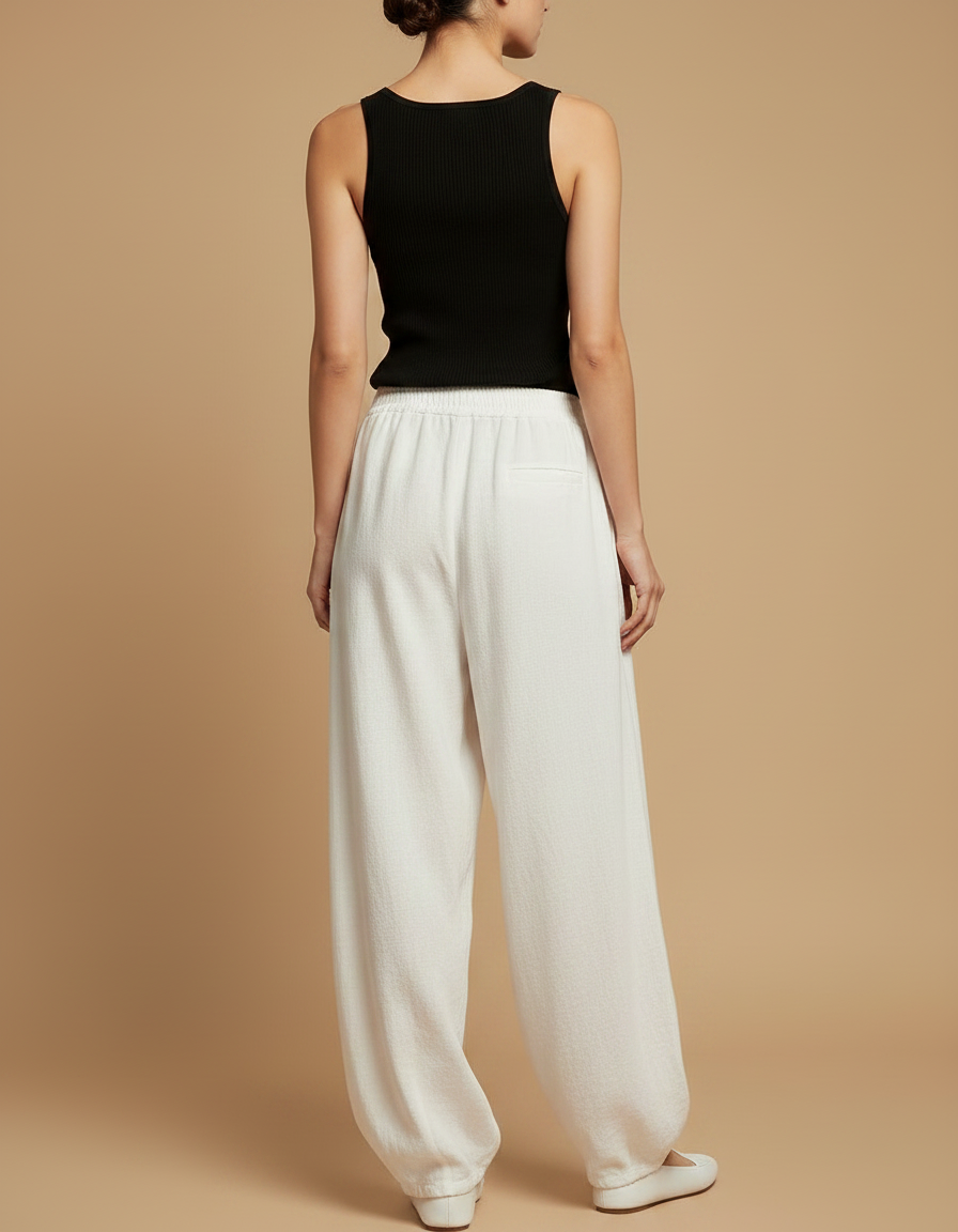 Pantalon Fluide Blanc Ample Lin Bohème Confortable - vue 2