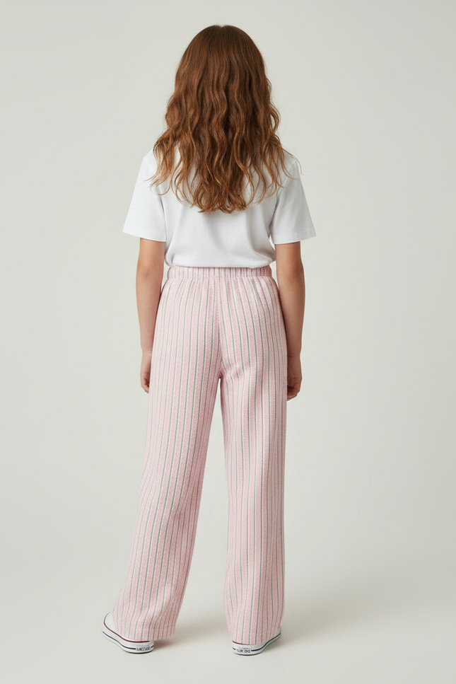 Pantalon Fluide Rayé Rose Ample Décontracté Coton - Cordé - vue 2