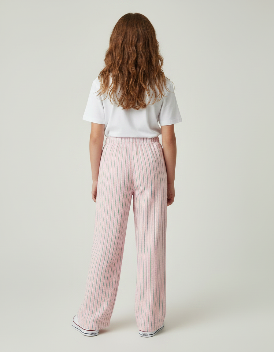 Pantalon Fluide Rayé Rose Ample Décontracté Coton - Cordé - vue 2