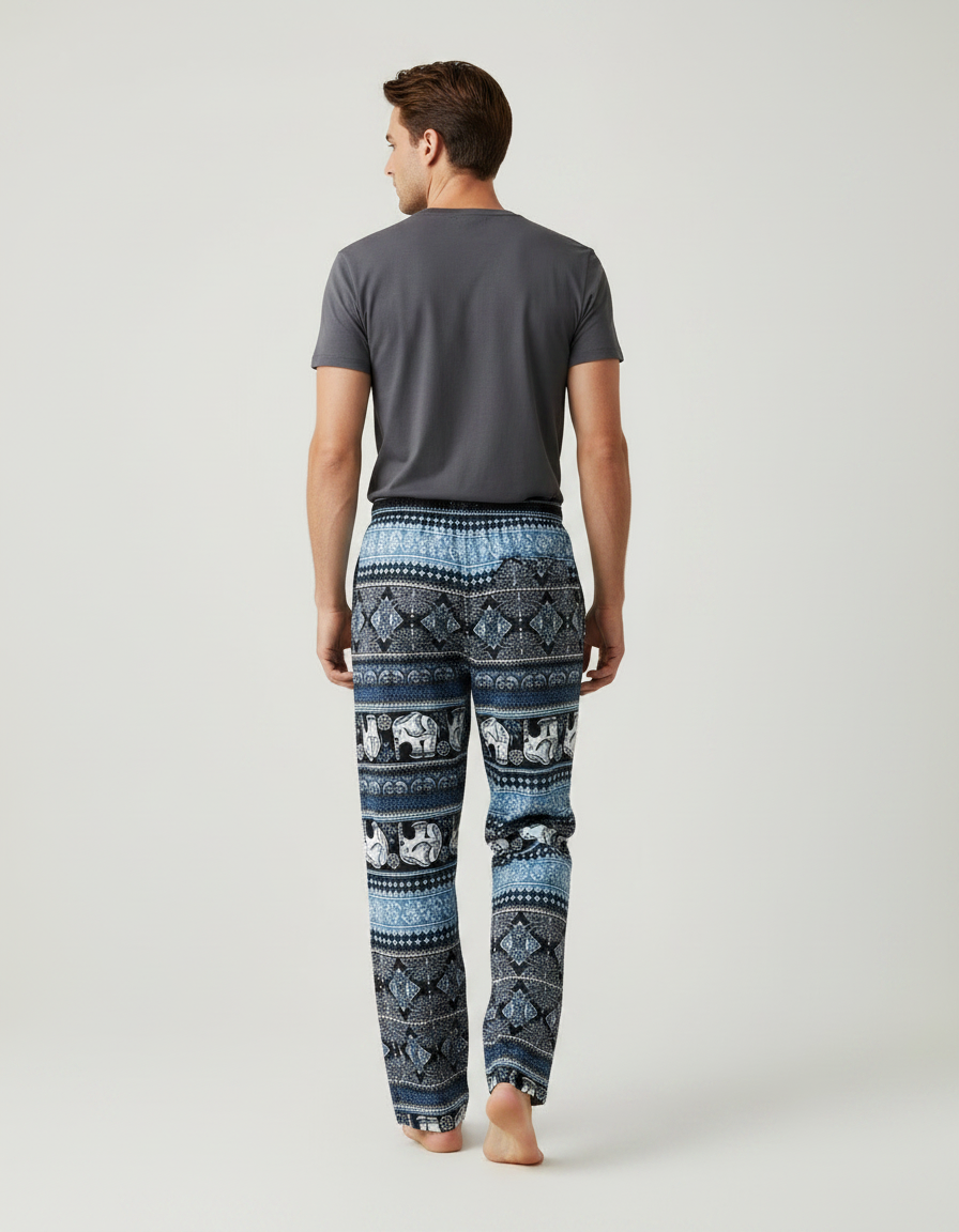Pantalon Fluide Bleu Éléphant Thaïlandais Hippie Homme - Multicolore Viscose - vue 2