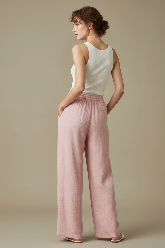 Pantalon Fluide Rose Ample Coton Léger Femme - vue 2