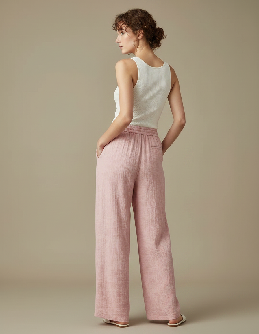Pantalon Fluide Rose Ample Coton Léger Femme - vue 2