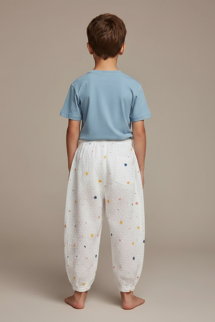 Pantalon Fluide Blanc Ample Imprimé Confettis Coton Enfant - vue 2