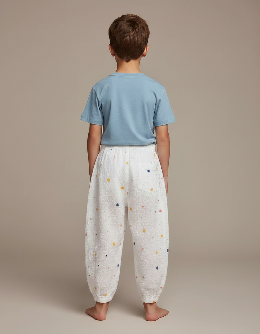 Pantalon Fluide Blanc Ample Imprimé Confettis Coton Enfant - vue 2