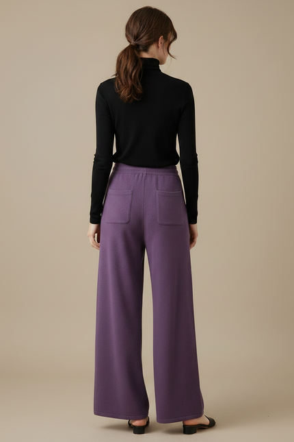 Pantalon Fluide Violet Laine Mérinos Ample Cordon Femme - vue 2