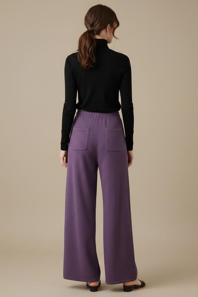 Pantalon Fluide Violet Laine Mérinos Ample Cordon Femme - vue 2