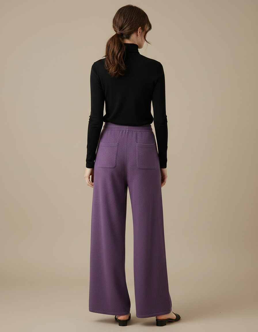 Pantalon Fluide Violet Laine Mérinos Ample Cordon Femme - vue 2