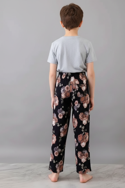 Pantalon Fluide Noir Floral Ample Doux Confortable - Viscose - vue 2