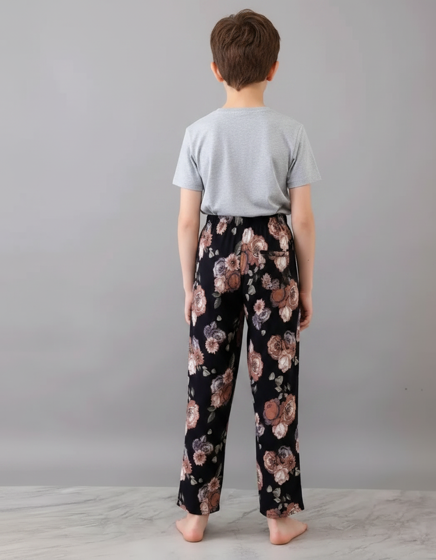 Pantalon Fluide Noir Floral Ample Doux Confortable - Viscose - vue 2