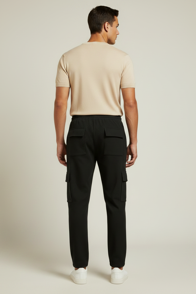 Pantalon Fluide Noir Cargo Gaufre Décontracté Homme - Maille - vue 2