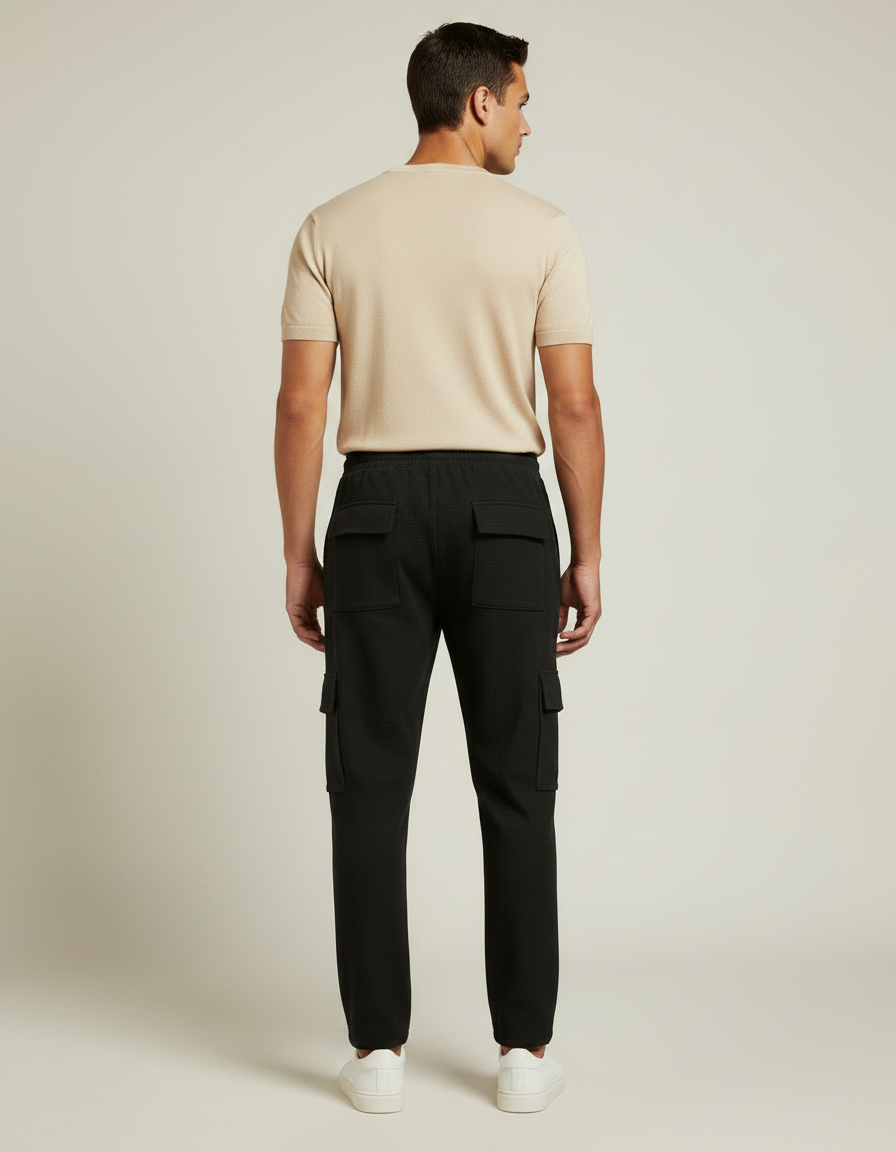 Pantalon Fluide Noir Cargo Gaufre Décontracté Homme - Maille - vue 2