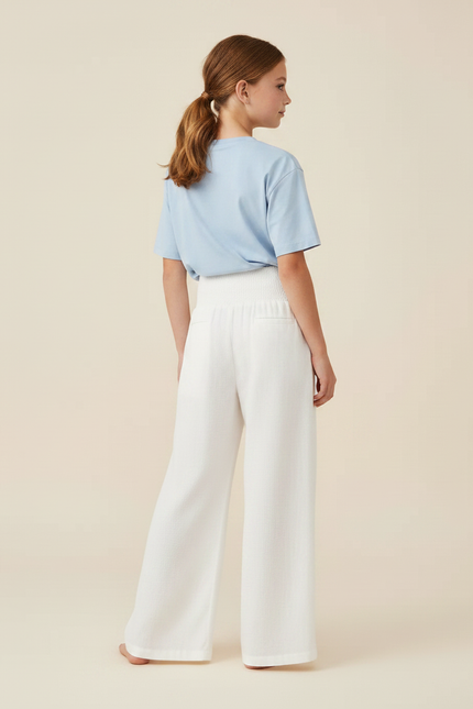 Pantalon Fluide Blanc Ample Taille Haute Fille - Lin - vue 2