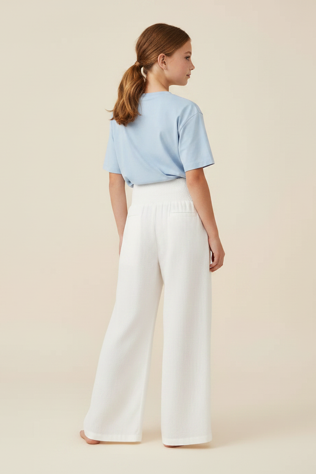 Pantalon Fluide Blanc Ample Taille Haute Fille - Lin - vue 2