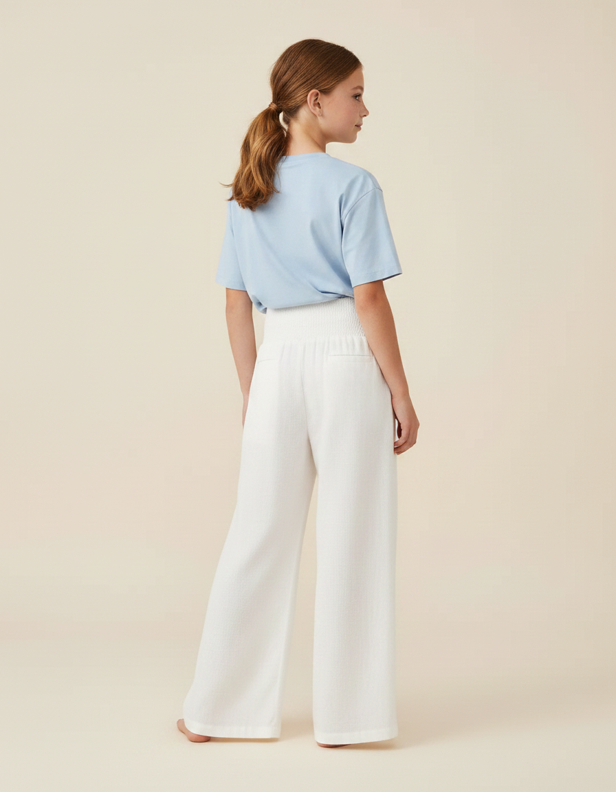 Pantalon Fluide Blanc Ample Taille Haute Fille - Lin - vue 2
