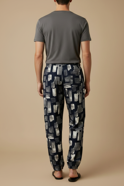Pantalon Fluide Imprimé Abstrait Ample Viscose Homme - Multicolore - vue 2