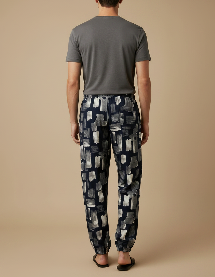 Pantalon Fluide Imprimé Abstrait Ample Viscose Homme - Multicolore - vue 2