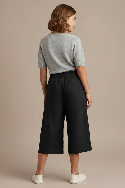 Pantalon Fluide Noir Ample Coton Lin Femme - vue 2