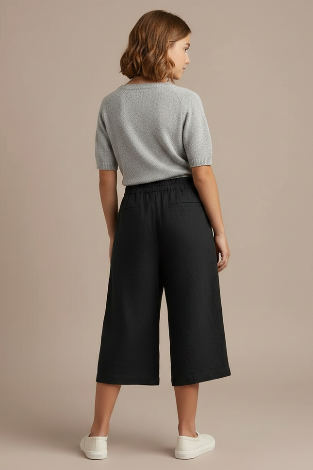 Pantalon Fluide Noir Ample Coton Lin Femme - vue 2