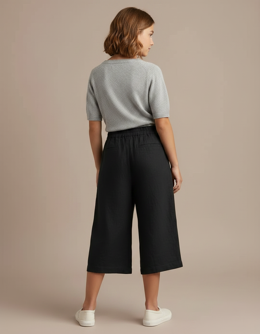 Pantalon Fluide Noir Ample Coton Lin Femme - vue 2