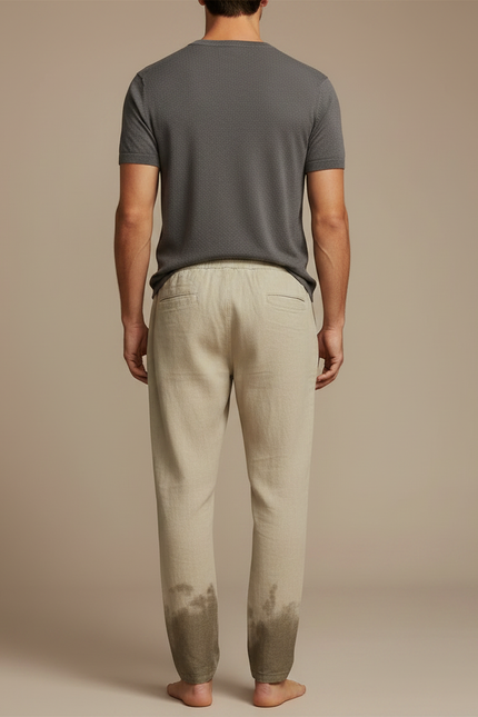 Pantalon Fluide Beige Coton Lin Dégradé Décontracté Homme - vue 2